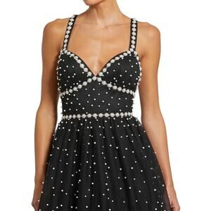 Mac Duggal Black Midi Dress with Pearl Embellishments